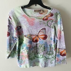 Jane Ashley Beaded Butterfly Print Top